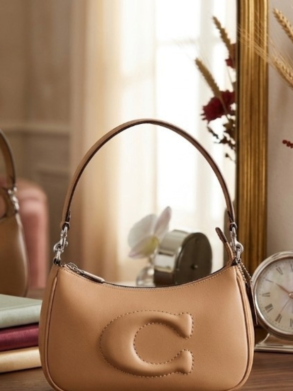 Coach Calfskin Tan Shoulder Bag with Embossed 'C' Accent Creed: B2481-CR099